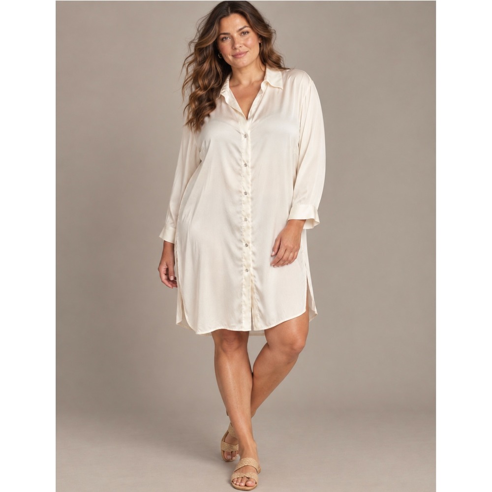 Chicos 100% Silk Tunic Shirt Dress 3 US 16-18 Cream Luxury Elegant Nightgown